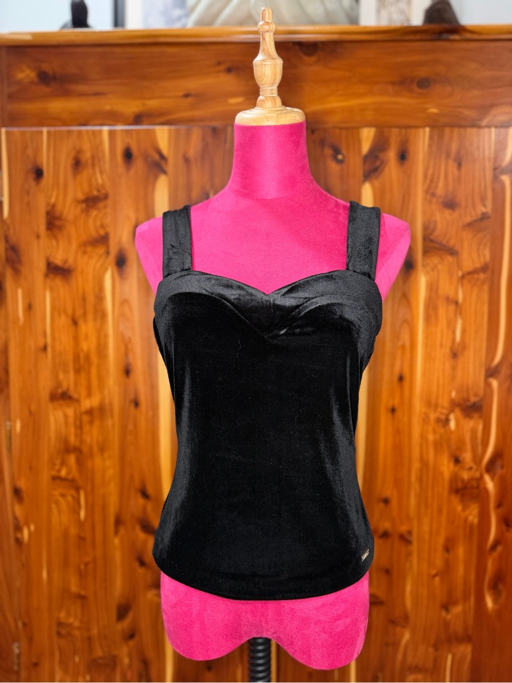 NWT Armani Exchange Black Velvet Sweetheart Top in Size Medium